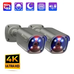 Kameror Techage 8MP Security Poe Camera Ultra HD 4K SMART AI FACE DETECTION IP CAMERA P2P Audio Record Surveillance Color Night Vision