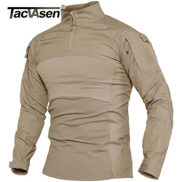 TACVASEN Mens Military Combat Shirts 1/4 Zip Long Sleeve Tactical Hunting Shirts Outdoor Hiking Army Shirts Casual Pullover Tops 240325