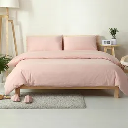 Sängkläder set bomull tvättat tyg vintage stil ljusrosa säng täckning set 4 st fasta färgark flickor