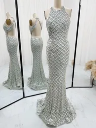 Party Dresses Silver Hanging Neck Sexy Light Luxury Mermaid Is Thin Small Trailer Night Dress M1325