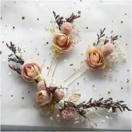 Handmade Chiffon Dried Flower Hair Pin for Women BOHO Brides Wedding Tiara Artificial Flower Headdress Hair Clip Hair Jewelry