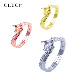 حلقات الكتلة Cluci 925 Sterling Silver Zircon Ring for Women Pearl Mounting مجوهرات قابلة للتعديل SR2192SB