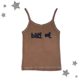 Top a camisole marrone degli anni '90 da donna Lettera di corsetto sexy stampata grassa crotto di grunge y2k vestiti streetwear faviglia