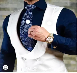 Novo estilo de peito de peito duplo de peito branco coletcoat companheiro de casamento masculino com colete de casamento no07998413892