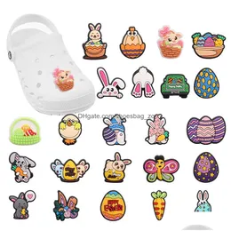 Jewelry Wholesale 100Pcs Pvc Rabbit Easter Egg Car Butterfly Carrot Shoe Charms Buckle Decorations For Bracelet Button Clog Drop Deliv Dhlne