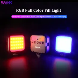 محولات Sanyk 5w 1800mah 7000k RGB VLOG ملء الضوء المحمول LED LED إضاءة الفوتوغرافية هاتف DSLR كاميرا ضوء صورة شخصية