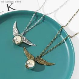 Pendant Necklaces Golden Snitch Pendant Necklace The Deathly Hallows Wing Charm Quidditch Gold Color Snitch Necklace for Fans Accessories Gifts240408