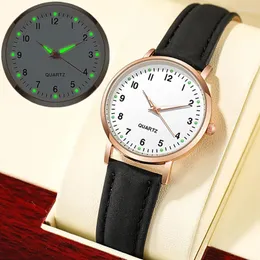 Wristwatches Retro Luminous Women's Watch Simple Diamond-Studded Digital Watches Frosted Leather Belt Casual Wrist Ladies Quartz Clock