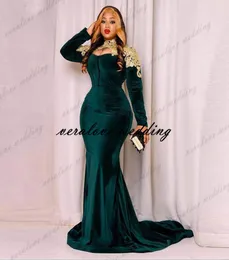 Elegant Plus Size African Evening Dress Dark Green Long Sleeve Velvet Mermaid Prom Dresses For Black Girls Formal Party Wear2357205