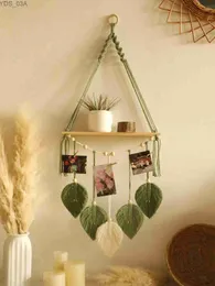 その他の家の装飾手作りのマクラメウォールハンガー自由and織り葉の装飾木製フローティングフレームベッドルームリーフYQ240408