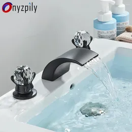 Bathroom Sink Faucets Onyzpily Basin Faucet With Crystal Ball Switch Waterfall Cold Water Mixer Tap Set Dual Handle Control