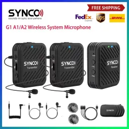 Microphones Synco G1 G1A1 G1A2 Digital trådlös Lavalier Microfone System Intervju Lapel Mic Mottagare Kit för smartphone Laptop DSLR Table