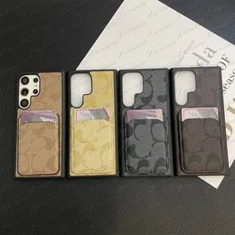 Luxury Leather Phone Case för Samsung S24 S23 S22 S21 S20 Ultra Ultra Slim Card Slot Pocket Galaxy Note 20 10 Pro Fullt skydd Back Sock Proof Cover Designer Mönster