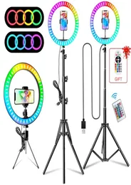 الإضاءة 10 بوصة RGB RING LIGHT 16 RGB COLALS TRUPOD SELLEESISTICK مع مصراع عن بُعد Tripode Con Aro de Luz لـ YouTube Stream LAM2405032