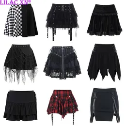 Mini gonne a-riga in pizzo nero goth per donne y2k banda vintage lolita estate gonna abiti gothic faldas anni 90s streetwear 240403