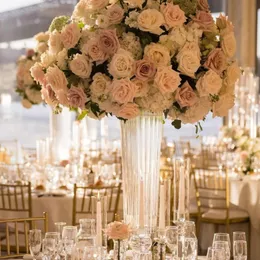 Hohe Mittelstücke Hochzeitskristallvase Zylinder Sockel Ständer Display für Tische Glas High Vasen Säulenblütenständer