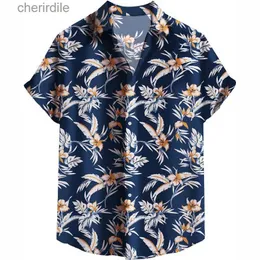 Men's Casual Shirts Mens 3D printed tropical plant palm tree short sleeved beach summer casual button up shirt yq240408