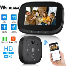 صناديق WSDCAM TUYA SMART WIFI DOOR BELL مع 720p الكاميرا Videole Peaphole للباب 4.3 "شاشة LCD PIR Detection Eye Videoeye