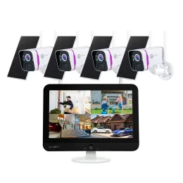 Система Xmarto 100% Wirefree Solar Home Home Security Camera System Wireless, 4Set 2K 4MP QHD CCTV Комплект CCTV с 4K 10CH WiFi NVR 12 "ЖК -дисплей