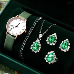 Relógios de pulso 6pcs Conjunto feminino Relógios Brincos de colar de anel Brincos de bracelete Moda elegante Vestido de quartzo RELOGO RELOGIOL Simples relógio