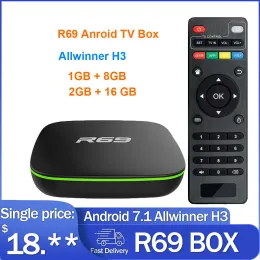 ボックスR69テレビボックスアンドロイド7.1 AllWinner H3 Quadcore 1G8G 2G16G 2.4GHz WiFi 1080p HDホームスマートメディアプレーヤーセットトップボックス