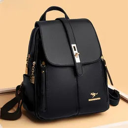 Lüks Kadın Deri Sırt Çantaları Kızlar İçin Sac A Dos Rahat Gündüz Black Vintage Backpack School Bags Mochila Sıralama Çakası Y240323