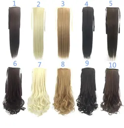 Raytais de cavalo sintéticos prendem as extensões de cabelo Pony Tail 50cm 90g Passos de cabelo retos sintéticos Mais 8 policiais opcionais FZP2444074218