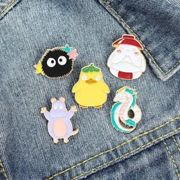 Spirit World Enamel Pin Dragon Mouse Duck Carrot Coal Brooches Bag Lapel Pin Childhood Cartoon Movie Badge Jewelry Gift for Kids Many brooches