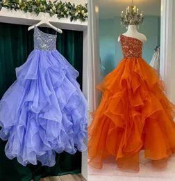 Periwinkle Girl Pageant Dress 2023 Crystals Ruffles Organza Ballgown Little Kids Birthda