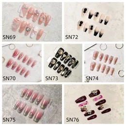 Sisful Medium Coffin 10 PCS Salongkvalitet Rent handgjorda tryck på nagelsatser med gelélimkran, alkohol bomull, dubbelsidig nagelfil, nagelbandpinne.