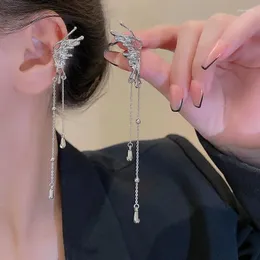 Ryggar örhängen 1 par 925 Silver Needle Classic Women Angel Ear Cuff Clip Long Chain On Earring Color Fashion Jewelry Earcuff