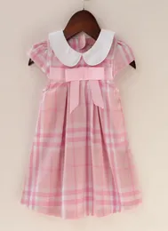 whole Baby girls Cotton plaid cute doll neck princess dress with bow girl fashion Korean dress chilldren Designers Clothes Kid1152150