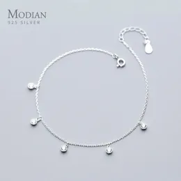 Modian Simple Essential Perlen Link Ankets 925 Sterling Silber Clear CZ Armband für Fußschmuck weibliche Beinkette 240408