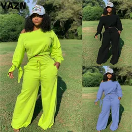 Vazn Gym Sport Running Night Club Young Lady Set Print Vneck Casual Sexig Set Full Sleeve 2 Piece 240329