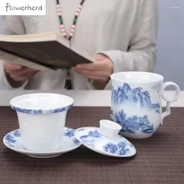 Set di stoviglie Blu e bianca in porcellana set di tè in ceramica con filtro coperchio Gaiwan Mug Water Maker Office Coppe personali