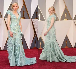 Cate Blanchett Florals v Neck Academy Awards 2020 Oscars Flowers Decorated Celebrity Dresses Sheath Long Remal Evening Dress5126133