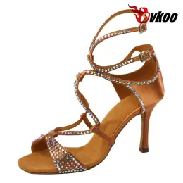 shoes Evkoodance Latin dance shoes Best seller 8.3cm high heel brown black color diamond dance shoes for woman latin Evkoo024