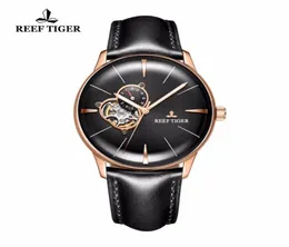 Reef Tigerrt Men039s豪華なカジュアルウォッチツアービヨンコンベックスレンズローズゴールドオートマチックレザーストラップRGA8239 wristwatches2039649