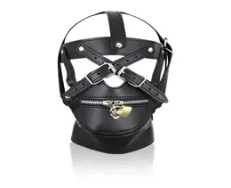 Läderbegränsning Extreme dragkedja Mask Hood Muzzle BDSM Tillbehör GIMP med vuxna sex Toys5014482