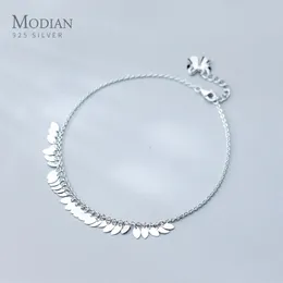 Modian Genuine 925 Sterling Silver Oval Light Tassel Anklet for Women Fashion Bracelet Foot Chain Fine Jewelry Accessories 240408