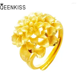 Pierścienie klastra Qeenkiss 24KT Złoty Kwiat Pierścień dla kobiet Regulowany otwarty hurtowa biżuteria Weddna Party Bride Ladies Girl Prezent RG598