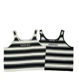 Kurzstil gestreifte Strickweste sexy ärmellose Rückenlose Tops Frauen gestickt Strickweste Designer Tanktop Sommer atmungsaktiv Tencel Baumwoll Sportweste