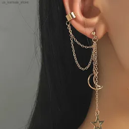 Charm New Fashion Star Moon Clip Encling Hook Figuredized Metal Ear Clip مزدوجة Emborated Emborteds Gewens Jewelry240408