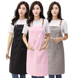 BBQ Senior Simple Denim Canvas Apron Bib Leather Straps Kitchen Apron for Women Barber cooking baking Waitress Custom Print1658715