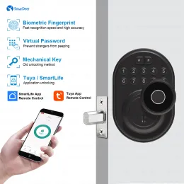 Lock Smardeer 4in1 Elektroniskt lås för Tuya Smart Lock med Deadbolt FingerPrint Lock Keyless Entry With SmartLife App Remote Unloc