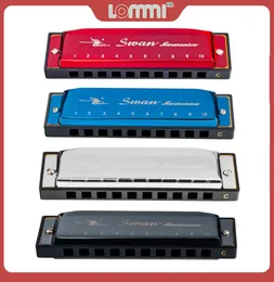 Lommi Swan Diatonic Mundharmonica 10 Löcher Blues Harp Mund Organ Key von G Reed Instrument WCase schwarz silberblau rot harmonica5690181