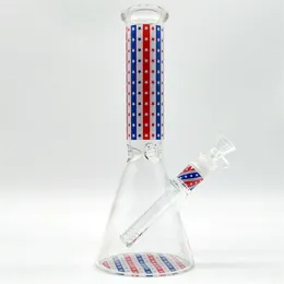 10 Inch Glass Beaker Bongs US Strip Flag Blue White Stripe Star Mix Heady Bong Hookah Traingle Oil Rigs Bubbler Water Pipe Bong Tobacco Smoking 14mm Bowl