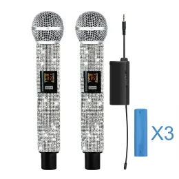 Microfones Heikuding Wireless Universal Microfone Crystal sem fio Micro dinâmico para discurso de festa de canto de karaokê com bateria recarregável