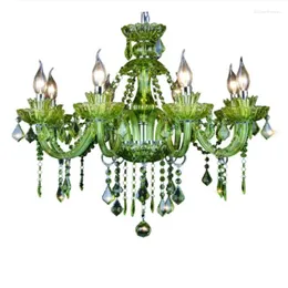 Chandelins European Stained Glass Crystal Chandelier Creative Creative Candle Light Green Red Red Roxo Quarto Infantil Mesa do quarto