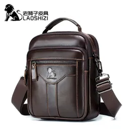 Laoshizi el çantası orijinal eğlence omuz çantası kocası% 100 cowhide lüks tasarım haberci çanta crossbody çantaları erkekler için 240402